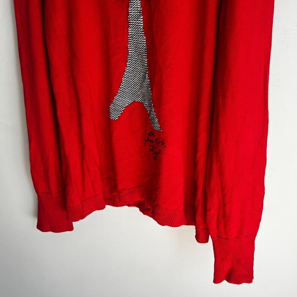 Karl Lagerfield Womens Eiffel Tower Bow Coquette Sweater LARGE Red Long Sleeve - Picture 4 of 11